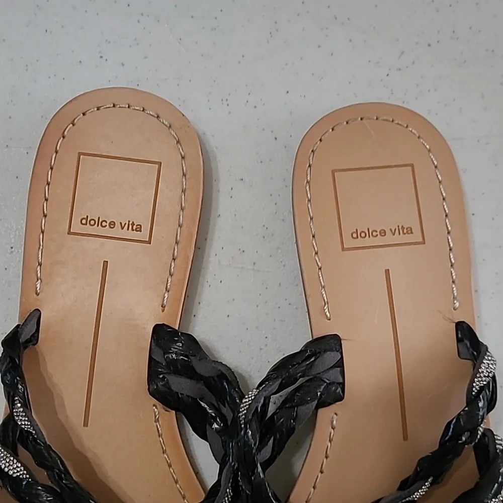 Dolce Vita black & silver woven strap slides size 8
